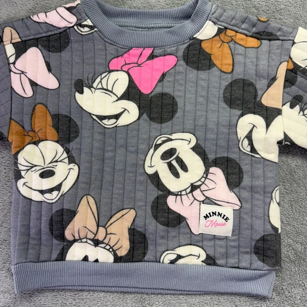 Disney Minnie Mouse Baby Toddler‎ Gray Quilted Sweatshirt Pullover Top 24M